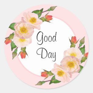 Goede dag Roze Rozen Bloemen Ronde Sticker
