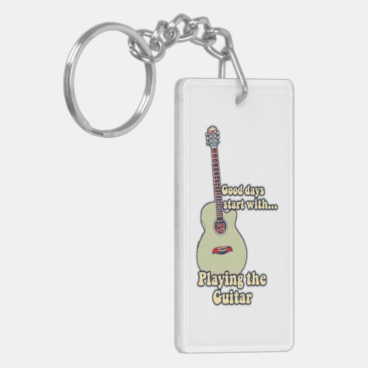Goede dagen beginnen met het spelen van de gitaar. sleutelhanger (Voorkant Links)