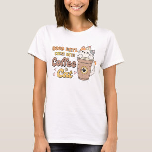 Goede dagen beginnen met koffie en kattenretro Car T-shirt