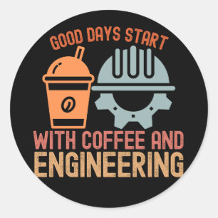 Goede dagen beginnen met koffie en techniek ronde sticker