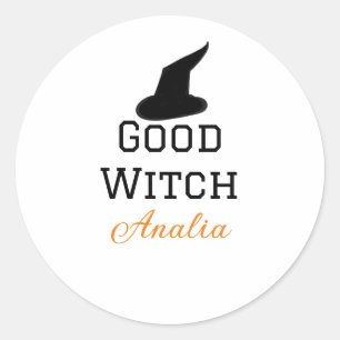 Goede heks zwart pet halloween naam toevoegen vrou ronde sticker