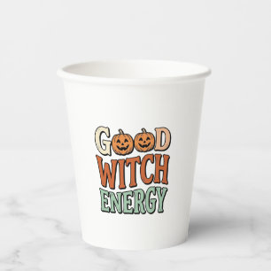 Goede Heksenenergie Vintage Halloween Vectorontwer Papieren Bekers