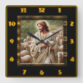 Goede Herder Johannes 10:7 Trouwe Herder Kunst Vierkante Klok (Voorkant)