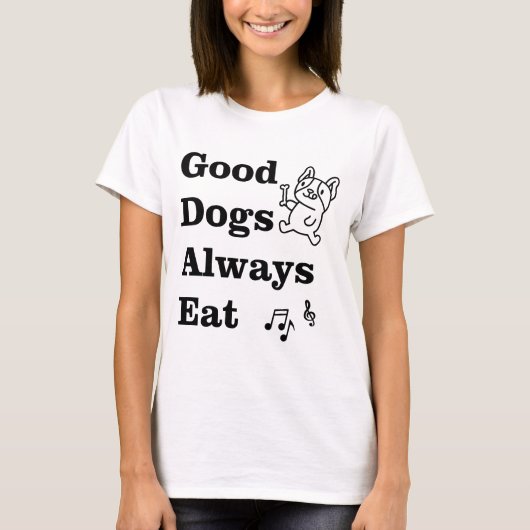 Goede Honden Eten Altijd GDAE Muziek Theorie T-shirt (Voorkant)