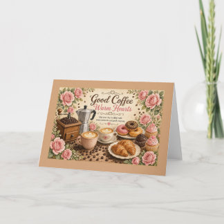 Goede Koffie Warme Harten Vintage Rozen Kaart