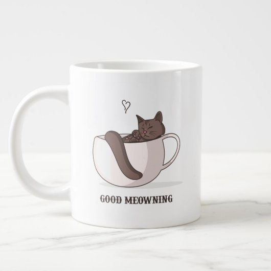 Goede Meowning, katje op een koffiebeker Extra Grote Beker (Links)
