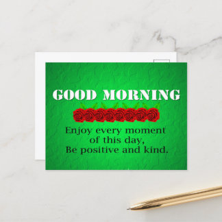 Goede ochtend Rood bloemen Positiviteitscitaat Briefkaart