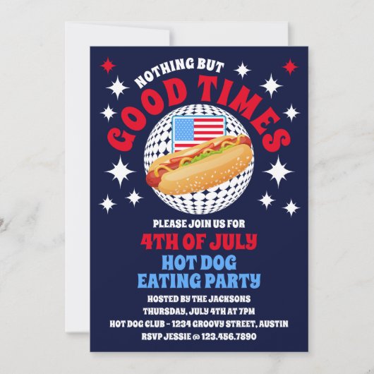 Goede Tijden Groovy 4th van Juli Hot Dog Party Kaart (Voorkant)