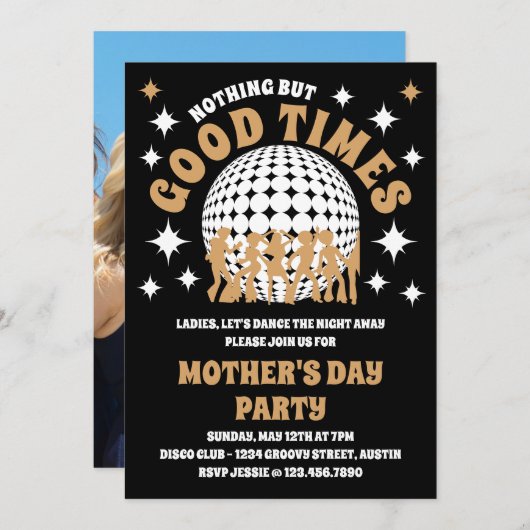 Goede tijden Groovy Black & Gold Moederdag Party Kaart (Voorkant / Achterkant)