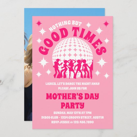 Goede tijden Groovy Roze Moederdag Party Kaart (Voorkant / Achterkant)