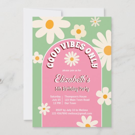 Goede vibes alleen groovy retro daisy verjaardagsu kaart (Voorkant)