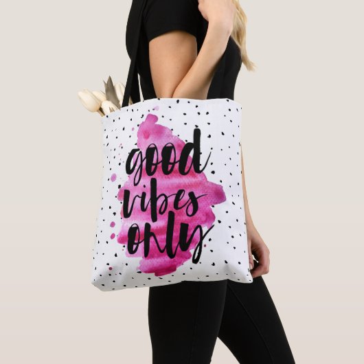 Goede vibes alleen hot-roze chic canvas tas (Dichtbij)