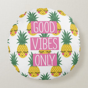 Goede Vibes Ananassen Zomer Patroon Rond Kussen