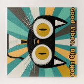 Goede Vibes Big Eyes Cat | Schattigee zwarte kat Legpuzzel (Horizontaal)