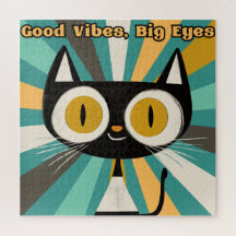 Goede Vibes Big Eyes Cat | Schattigee zwarte kat