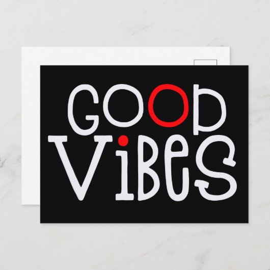 Goede Vibes Bold Typografie Positiviteit Wit Rood Briefkaart (Voorkant / Achterkant)