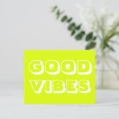 Goede Vibes chartreuse groen wit modern Briefkaart (Staand voorkant)