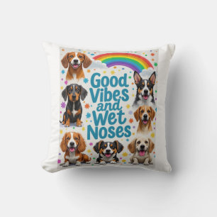 Goede vibes en natte neuzen Speelse doodles Kussen