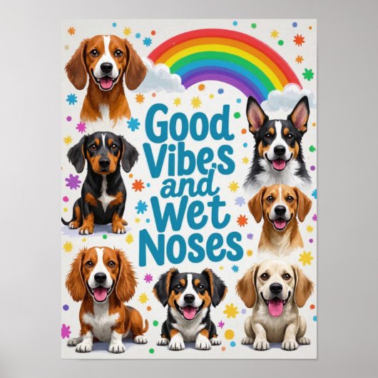 Goede vibes en natte neuzen Speelse doodles Poster (Voorkant)