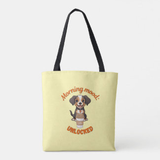 Goede Vibes & Koffie – Speelse Puppy Digitale Kuns Draagtas