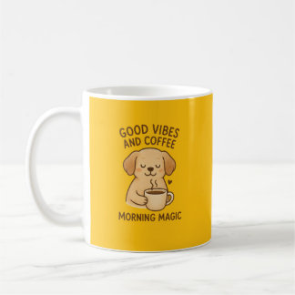 Goede Vibes & Koffie – Speelse Puppy Digitale Kuns Koffiemok