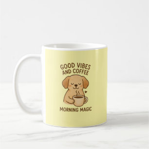 Goede Vibes & Koffie – Speelse Puppy Digitale Kuns Koffiemok