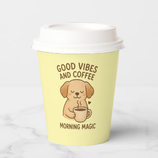 Goede Vibes & Koffie – Speelse Puppy Digitale Kuns Papieren Bekers