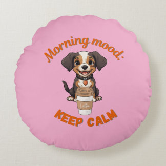 Goede Vibes & Koffie – Speelse Puppy Digitale Kuns Rond Kussen