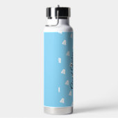 Goede Vibes Monogram met naam Wit op Blauw Waterfles (Rechts)