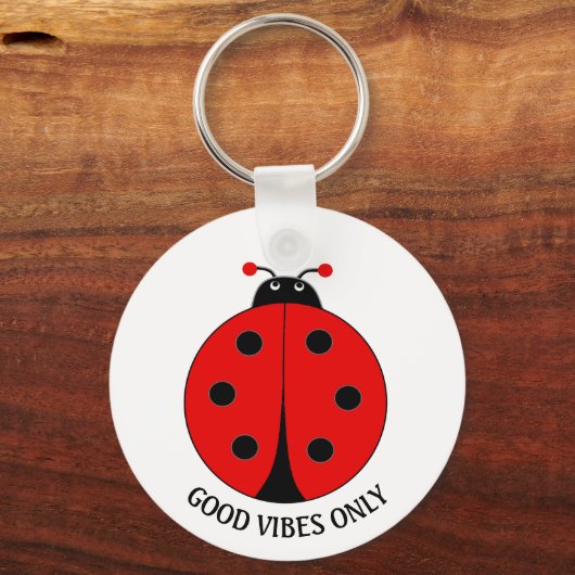 Goede Vibes Only Lady Bug op Wit Sleutelhanger (Voorkant)