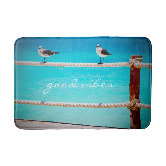 Goede Vibes Quote Witte Zeemeeuw Strand Vogels Fot Badmat (Voorkant)
