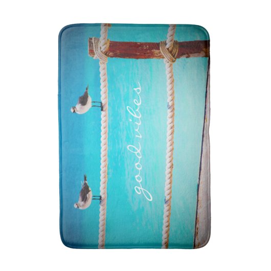 Goede Vibes Quote Witte Zeemeeuw Strand Vogels Fot Badmat (Voorkant Verticaal)