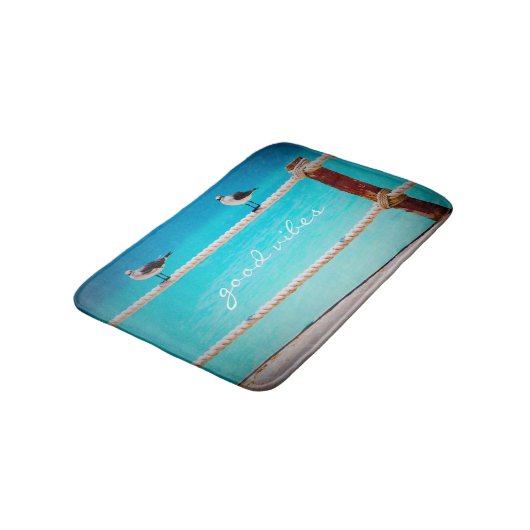 Goede Vibes Quote Witte Zeemeeuw Strand Vogels Fot Badmat (Gekanteld)