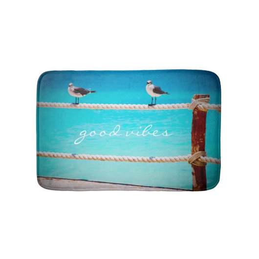 Goede Vibes Quote Witte Zeemeeuw Strand Vogels Fot Badmat (Voorkant)