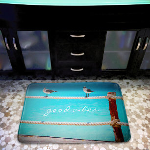 Goede Vibes Quote Witte Zeemeeuw Strand Vogels Fot Badmat