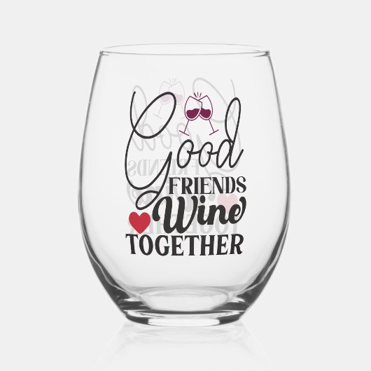 Goede Vrienden Wijn Samen Stemless Glas (Voorkant)