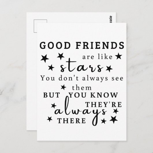 Goede vrienden zijn als sterren: Vriendschap Quote Briefkaart (Voorkant / Achterkant)