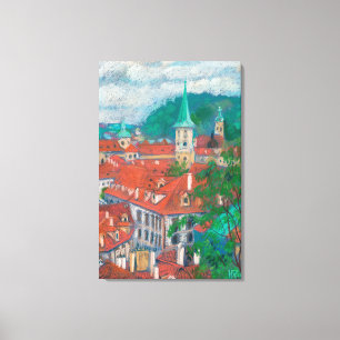 Goedemorgen in Praag, Tsjechisch Cityscape Pastel Canvas Afdruk