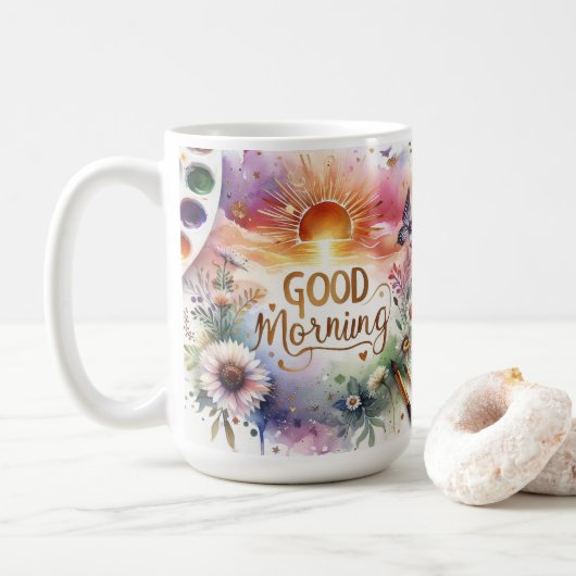 Goedemorgen kleur water koffiemok (Met donut)