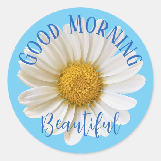 Goedemorgen mooi White Daisy Blue Ronde Sticker (Voorkant)