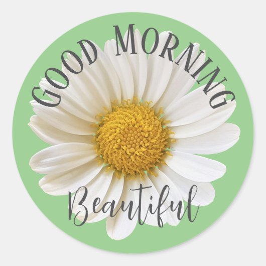 Goedemorgen mooi White Daisy Sage Green Ronde Sticker (Voorkant)