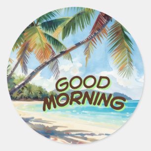 Goedemorgen Palmen Ronde Sticker