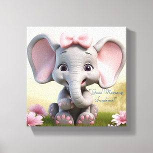 Goedemorgen Zonneschijn Baby Meisje Olifant Canvas Afdruk