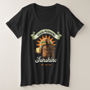 Goedemorgen Zonneschijn Bigfoot Drinkt Koffie Grote Maat T-shirt