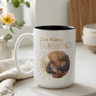 Goedemorgen zonneschijn foto tweekleurige koffiemok