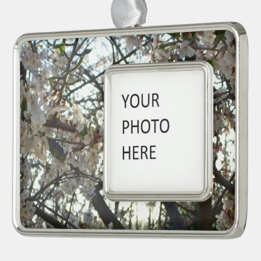 Goedenavond Cherry Blossom II Spring Sunset Verzilverd Kader Ornament (Links)