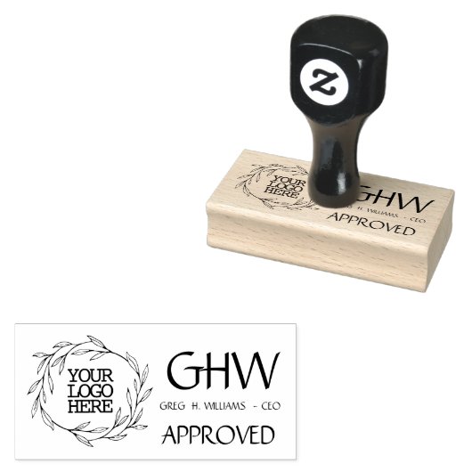 Goedgekeurd uw bedrijf Logo Leaves krans Initialen Rubberstempel (Gestempeld)