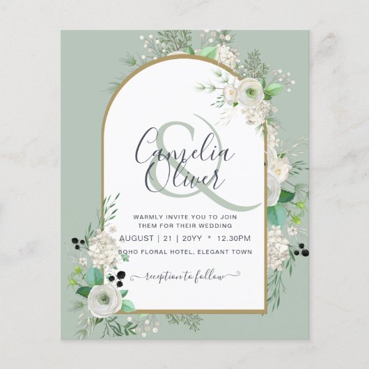 Goedkoopste witte rozen trouwkaarten met boog flyer (Voorkant)