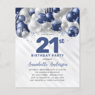 Goedkope Blauwe Zilveren Ballon Glitter 21e Verjaa Flyer
