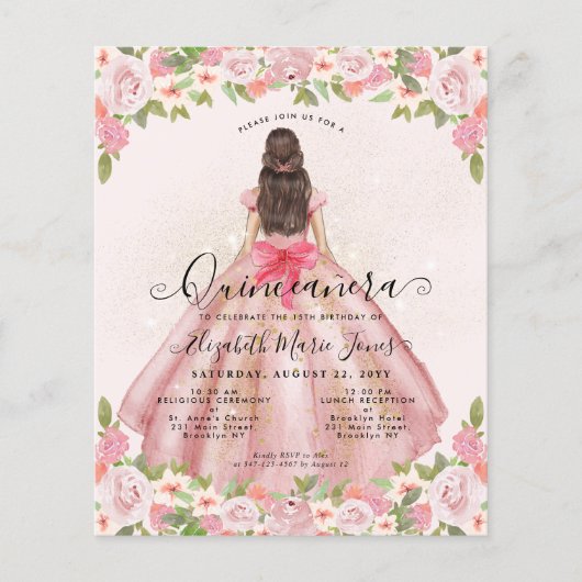 Goedkope Bloemen Blush Roze Goud Prinses Quinceane Flyer (Voorkant)